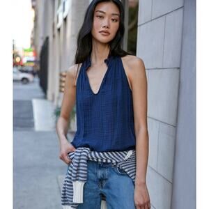 Michael Stars Viola Sleeveless Split Neck Tank Top Navy Women's Size S NWOT